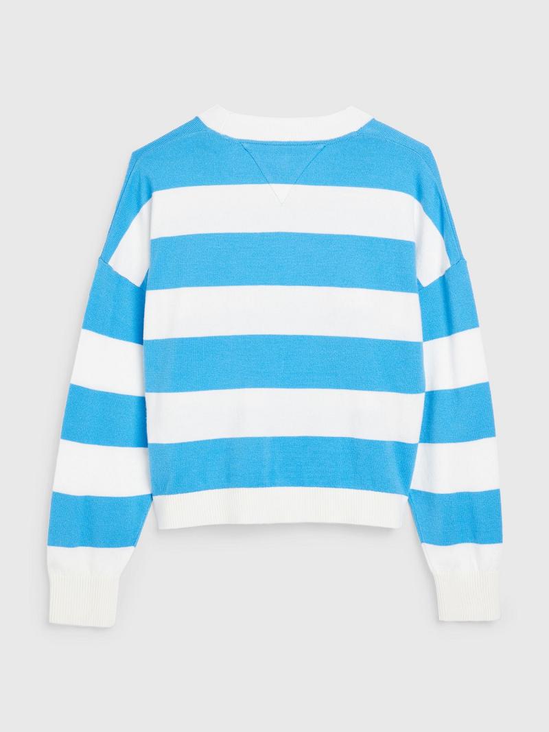 Lány Tommy Hilfiger Stripe Pulóver Pulóverek Kék | HU 1896MQZ